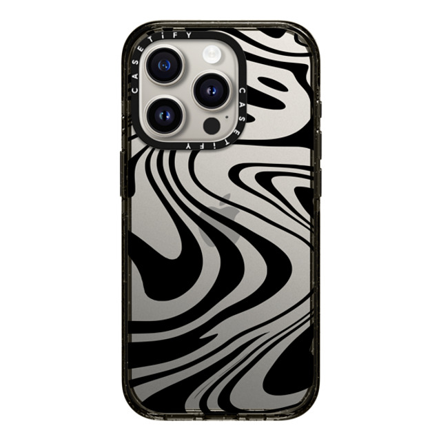 Hyakume x CASETiFY iPhone 15 Pro ケース ブラック インパクトケース Marble Transparent Trippy Wavy Swirl Black Spiral Warp Twirl Retro 70s Psychedelic Acid Groovy Abstract Pattern