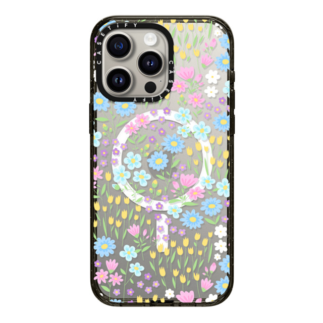 Hyakume x CASETiFY iPhone 15 Pro Max ケース ブラック インパクトケース MagSafe対応 Transparent Pastel Spring Wild Flower Floral Pattern