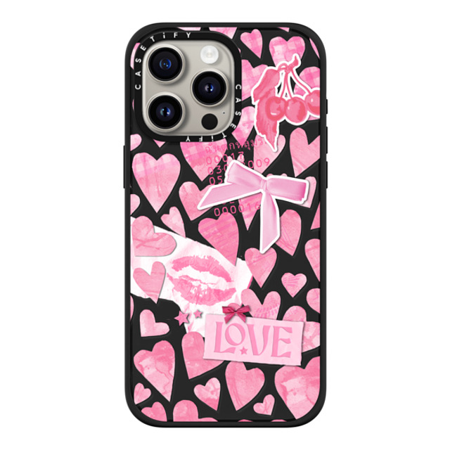 Hyakume x CASETiFY iPhone 15 Pro Max ケース マットブラック インパクトケース MagSafe対応 Transparent Pink Hearts Ribbon Stickers Love Cherry Kiss Stars Coquette Collage