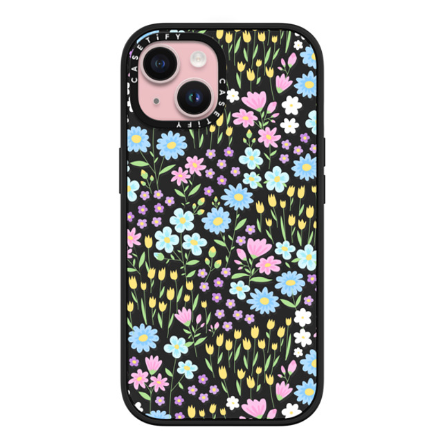 Hyakume x CASETiFY iPhone 15 ケース マットブラック インパクトケース MagSafe対応 Transparent Pastel Spring Wild Flower Floral Pattern