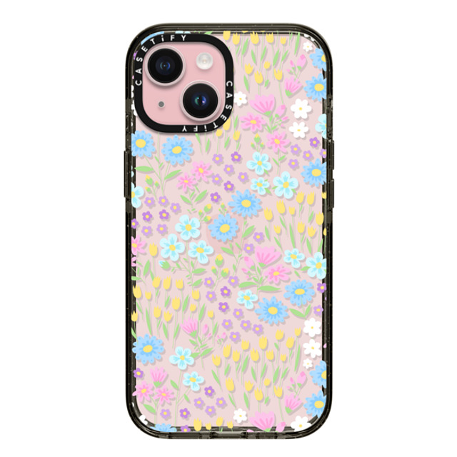 Hyakume x CASETiFY iPhone 15 ケース ブラック インパクトケース Transparent Pastel Spring Wild Flower Floral Pattern