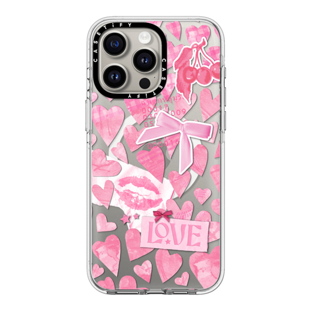 Hyakume x CASETiFY iPhone 15 Pro Max ケース クリア クリア ケース MagSafe対応 Transparent Pink Hearts Ribbon Stickers Love Cherry Kiss Stars Coquette Collage