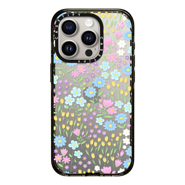 Hyakume x CASETiFY iPhone 15 Pro ケース ブラック インパクトケース Transparent Pastel Spring Wild Flower Floral Pattern