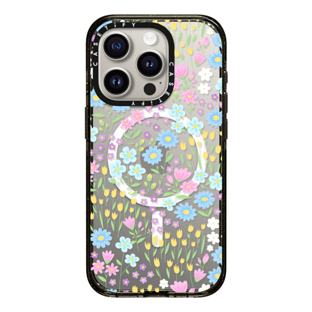 Hyakume x CASETiFY iPhone 15 Pro ケース ブラック インパクトケース MagSafe対応 Transparent Pastel Spring Wild Flower Floral Pattern