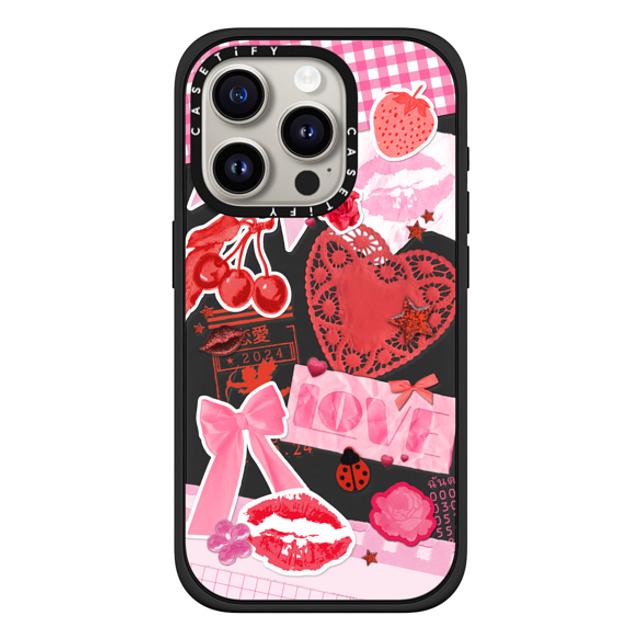 Hyakume x CASETiFY iPhone 15 Pro ケース マットブラック インパクトケース MagSafe対応 Transparent Junk Journal Stickers