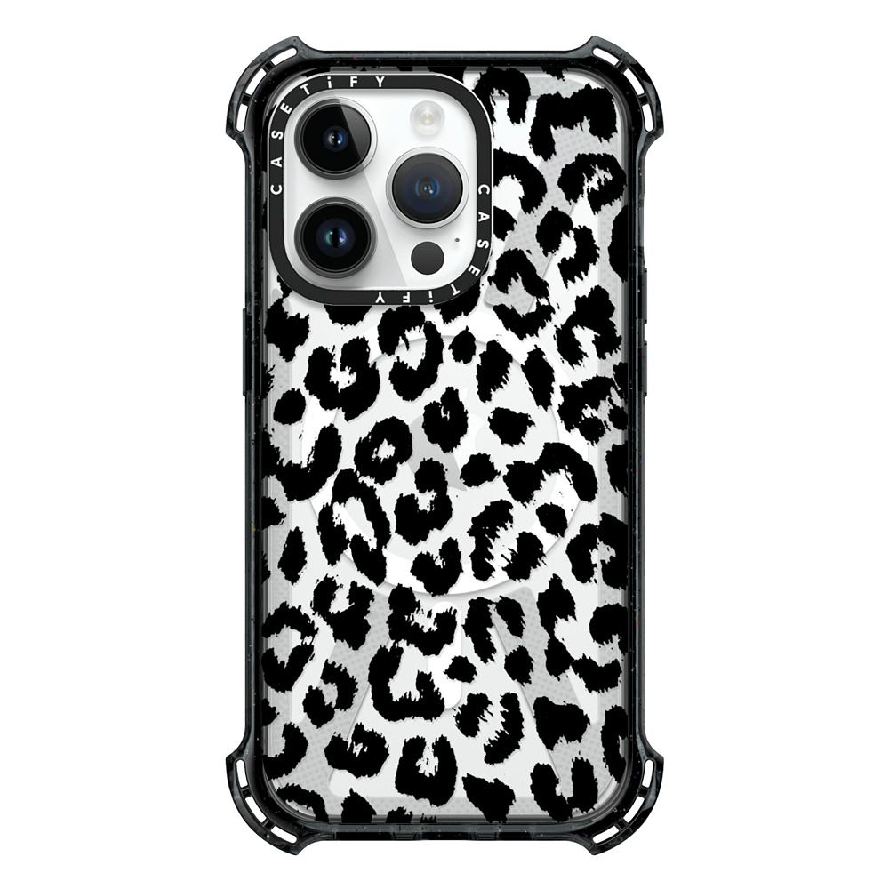 Bounce iPhone 14 Pro Case MagSafe Compatible - Black Transparent Leopard  Print