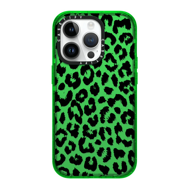 Hyakume x CASETiFY iPhone 14 Pro ケース グリーン インパクトケース Black Transparent Leopard Print