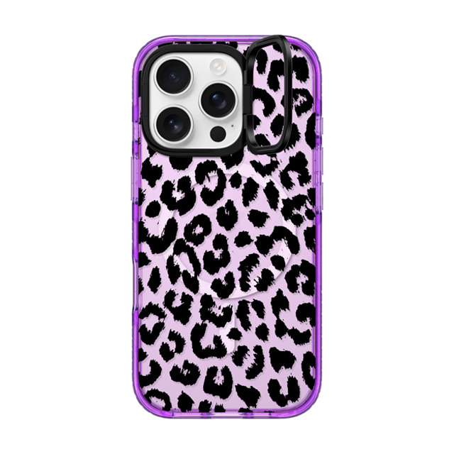 Hyakume x CASETiFY iPhone 16 Pro ケース パープル インパクトリングスタンドケース MagSafe対応 Black Transparent Leopard Print