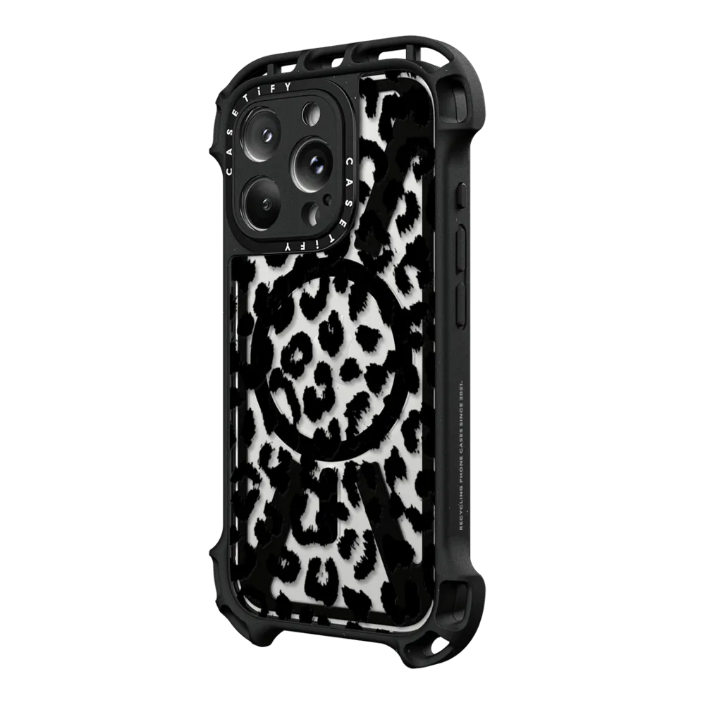 Ultra Bounce iPhone 16 Pro Case MagSafe Compatible - Black Transparent Leopard Print