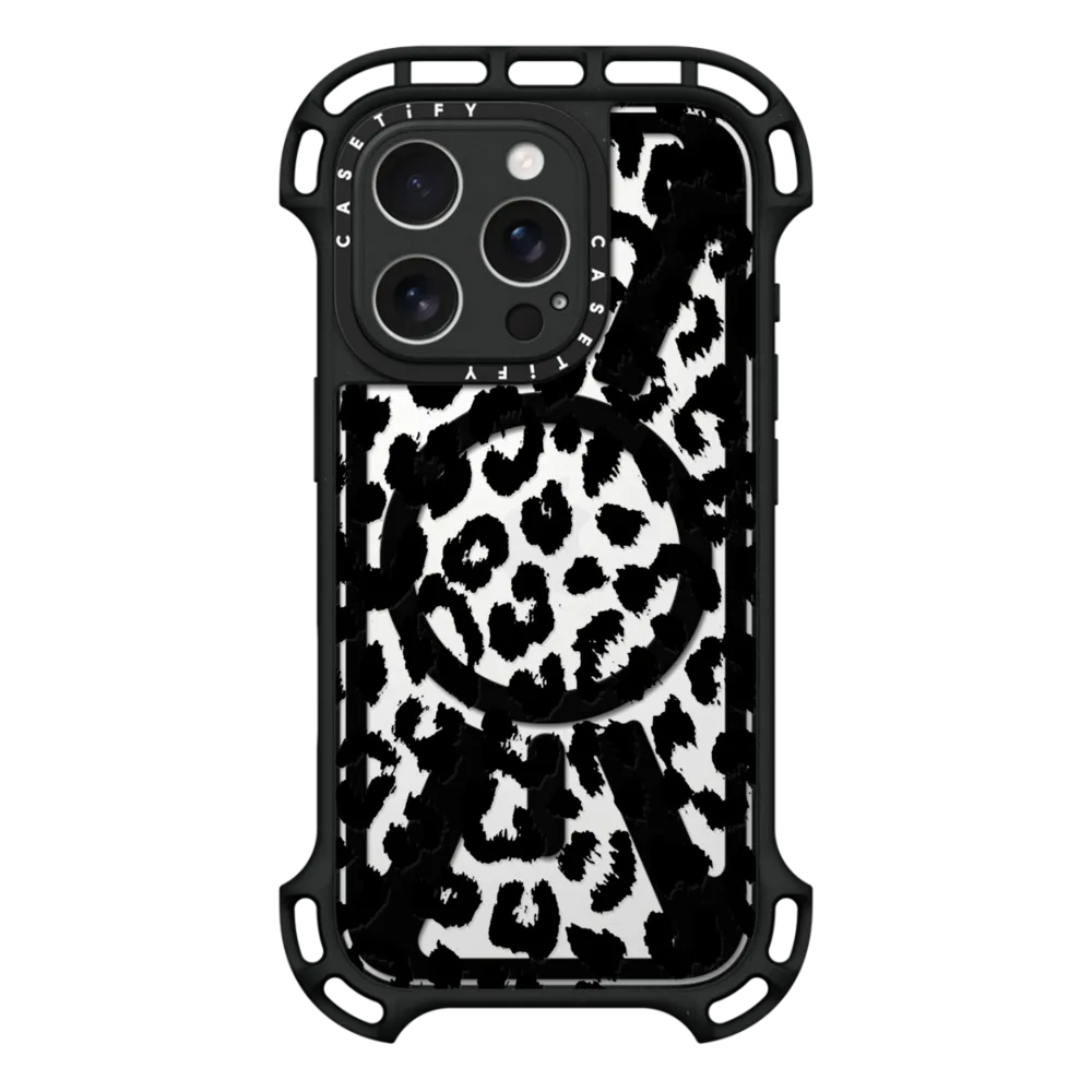 Ultra Bounce iPhone 16 Pro Case MagSafe Compatible - Black Transparent Leopard Print