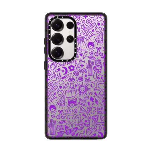 Galaxy S25 Ultra - Transparent Cute Funny Purple Graffiti Doodle Drawings