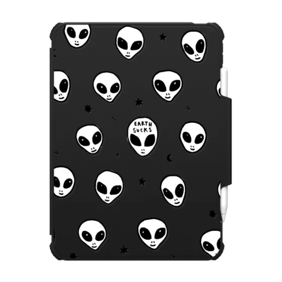 Impact Folio iPad Pro 11-inch (M4) Case - Cute White UFO Space Alien Drawing Pattern