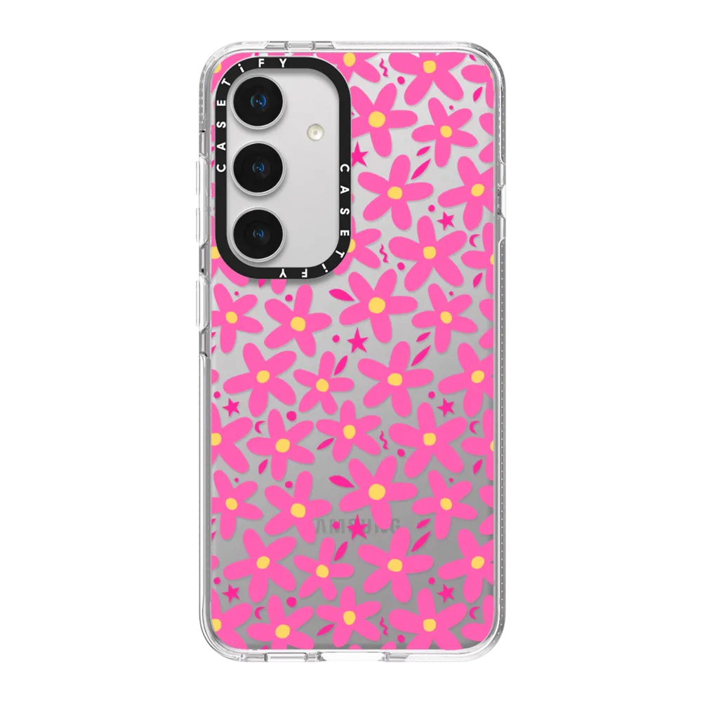 Clear Galaxy S24 Case - Transparent Pink Flowers Floral Pattern