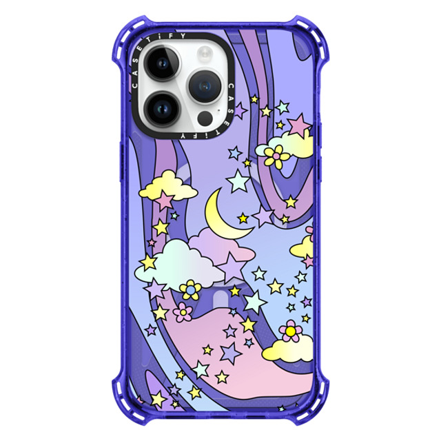 Hyakume x CASETiFY iPhone 14 Pro Max ケース Peri Purple バウンスケース Transparent Pastel Trippy Swirls Moon Stars And Clouds 70s Retro Design