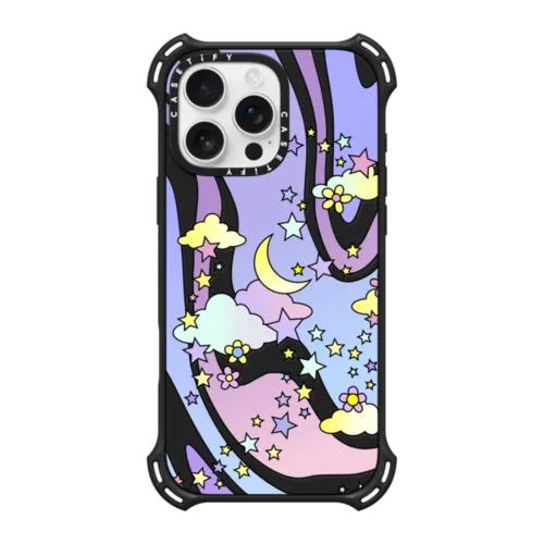 iPhone 16 Pro Max - Transparent Pastel Trippy Swirls Moon Stars And Clouds 70s Retro Design