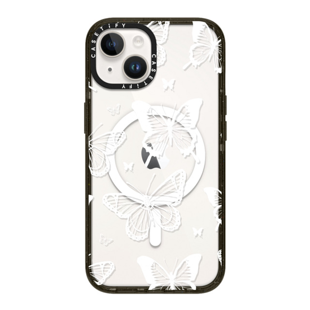 Hyakume x CASETiFY iPhone 14 ケース ブラック インパクトケース MagSafe対応 White Transparent Butterfly Pattern