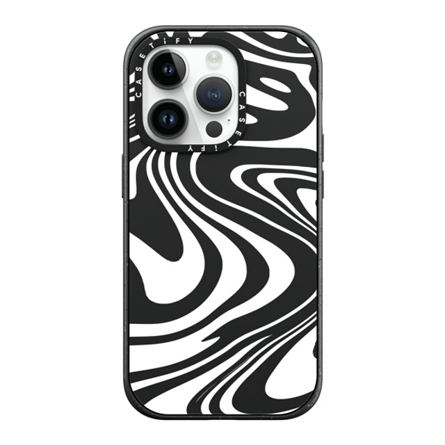 Hyakume x CASETiFY iPhone 14 Pro ケース マットブラック インパクトケース MagSafe対応 Marble Transparent Trippy Wavy Swirl White Spiral Warp Twirl Retro 70s Psychedelic Acid Groovy Abstract Pattern