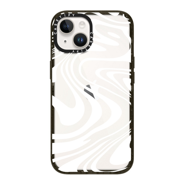 Hyakume x CASETiFY iPhone 14 ケース ブラック インパクトケース Marble Transparent Trippy Wavy Swirl White Spiral Warp Twirl Retro 70s Psychedelic Acid Groovy Abstract Pattern