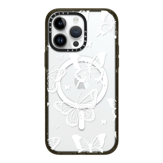 Hyakume x CASETiFY iPhone 14 Pro Max ケース ブラック インパクトケース MagSafe対応 White Transparent Butterfly Pattern