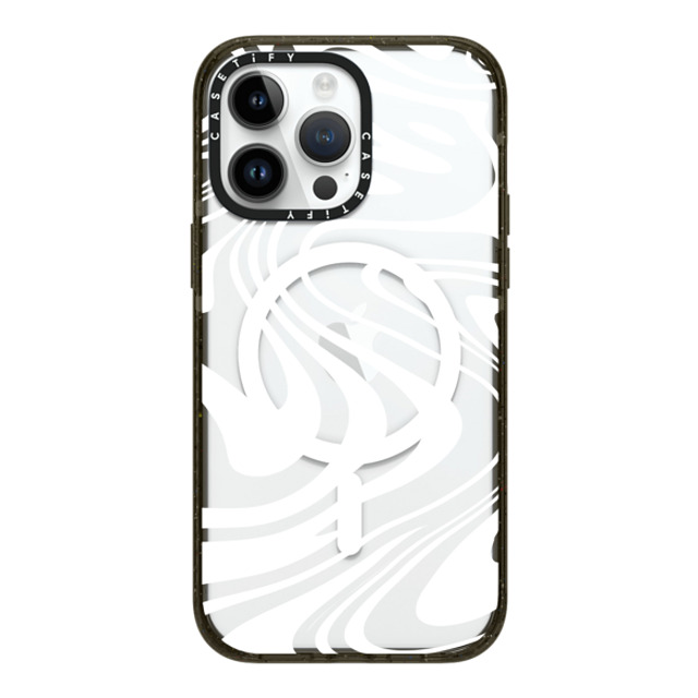 Hyakume x CASETiFY iPhone 14 Pro Max ケース ブラック インパクトケース MagSafe対応 Marble Transparent Trippy Wavy Swirl White Spiral Warp Twirl Retro 70s Psychedelic Acid Groovy Abstract Pattern