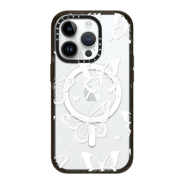 Hyakume x CASETiFY iPhone 14 Pro ケース ブラック インパクトケース MagSafe対応 White Transparent Butterfly Pattern