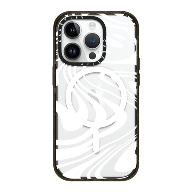 Hyakume x CASETiFY iPhone 14 Pro ケース ブラック インパクトケース MagSafe対応 Marble Transparent Trippy Wavy Swirl White Spiral Warp Twirl Retro 70s Psychedelic Acid Groovy Abstract Pattern