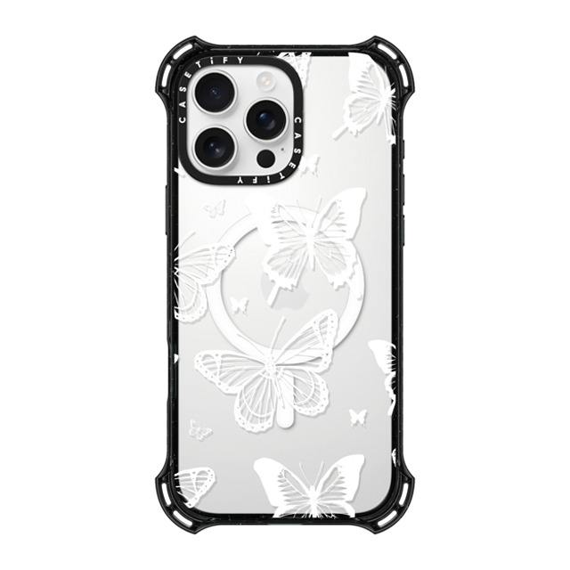 Hyakume x CASETiFY iPhone 16 Pro Max ケース ブラック バウンスケース White Transparent Butterfly Pattern