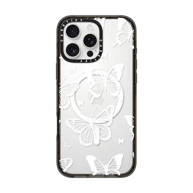 Hyakume x CASETiFY iPhone 16 Pro Max ケース ブラック インパクトケース MagSafe対応 White Transparent Butterfly Pattern