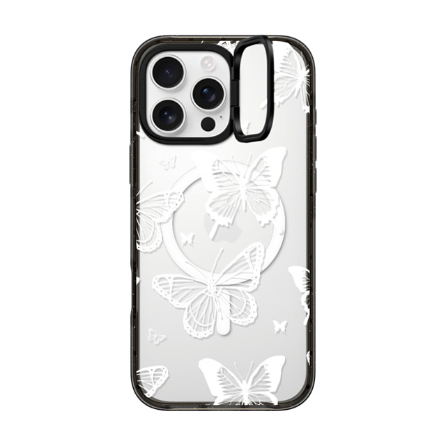 Hyakume x CASETiFY iPhone 16 Pro Max ケース ブラック インパクトリングスタンドケース MagSafe対応 White Transparent Butterfly Pattern