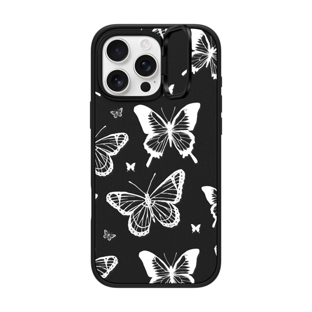 Hyakume x CASETiFY iPhone 16 Pro Max ケース マットブラック インパクトリングスタンドケース MagSafe対応 White Transparent Butterfly Pattern