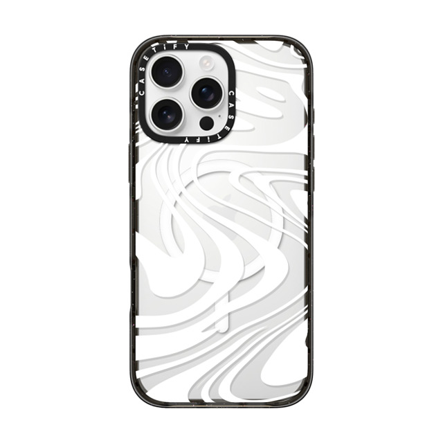 Hyakume x CASETiFY iPhone 16 Pro Max ケース ブラック インパクトケース MagSafe対応 Marble Transparent Trippy Wavy Swirl White Spiral Warp Twirl Retro 70s Psychedelic Acid Groovy Abstract Pattern