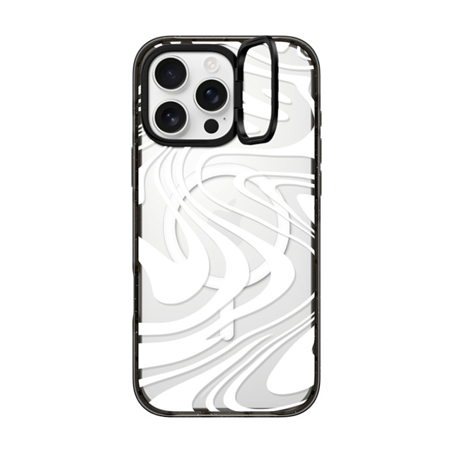 Hyakume x CASETiFY iPhone 16 Pro Max ケース ブラック インパクトリングスタンドケース MagSafe対応 Marble Transparent Trippy Wavy Swirl White Spiral Warp Twirl Retro 70s Psychedelic Acid Groovy Abstract Pattern