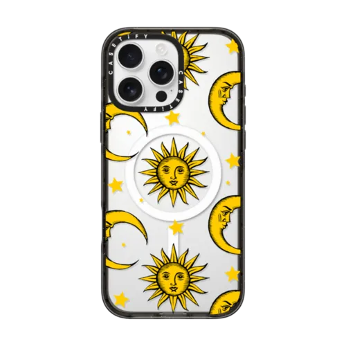 iPhone 16 Pro Max - Sun Moon Stars Transparent Gold Yellow