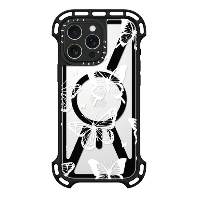 Hyakume x CASETiFY iPhone 16 Pro Max ケース ブラック ウルトラ バウンスケース MagSafe対応 White Transparent Butterfly Pattern