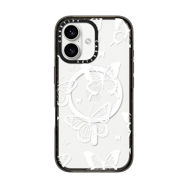 Hyakume x CASETiFY iPhone 16 ケース ブラック インパクトケース MagSafe対応 White Transparent Butterfly Pattern