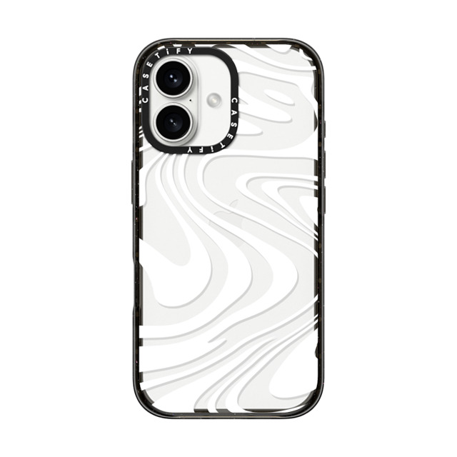 Hyakume x CASETiFY iPhone 16 ケース ブラック インパクトケース Marble Transparent Trippy Wavy Swirl White Spiral Warp Twirl Retro 70s Psychedelic Acid Groovy Abstract Pattern