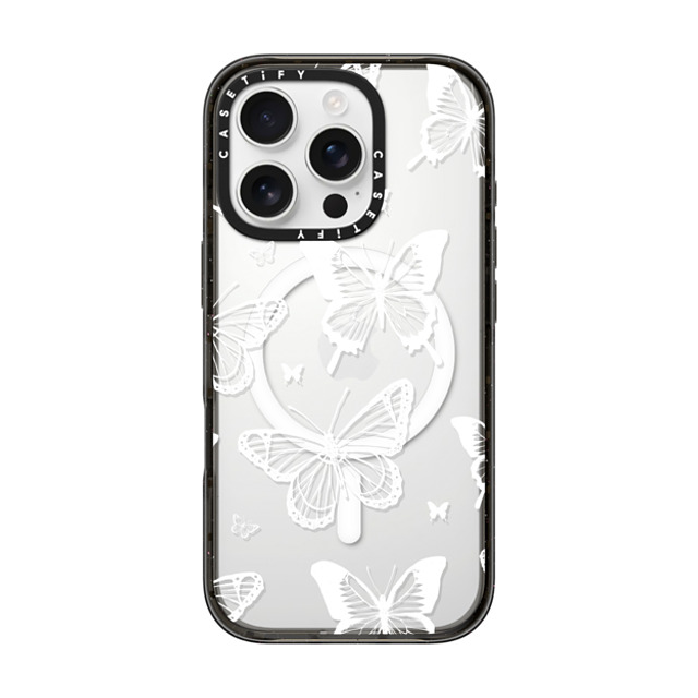 Hyakume x CASETiFY iPhone 16 Pro ケース ブラック インパクトケース MagSafe対応 White Transparent Butterfly Pattern