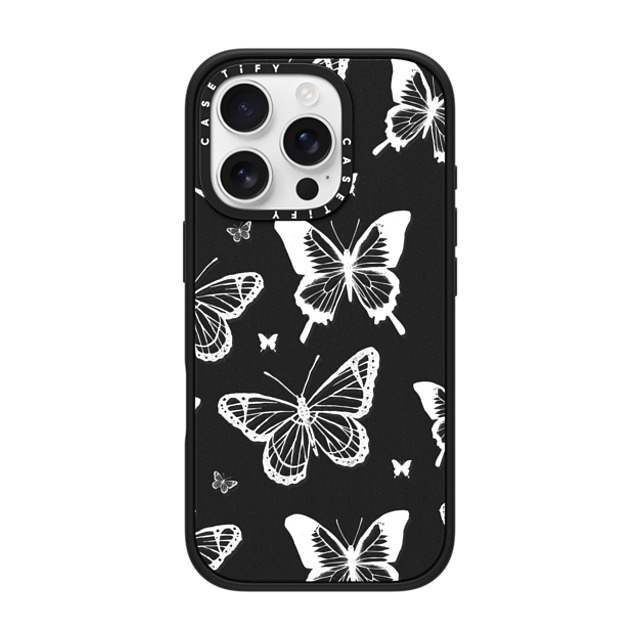 Hyakume x CASETiFY iPhone 16 Pro ケース マットブラック インパクトケース MagSafe対応 White Transparent Butterfly Pattern