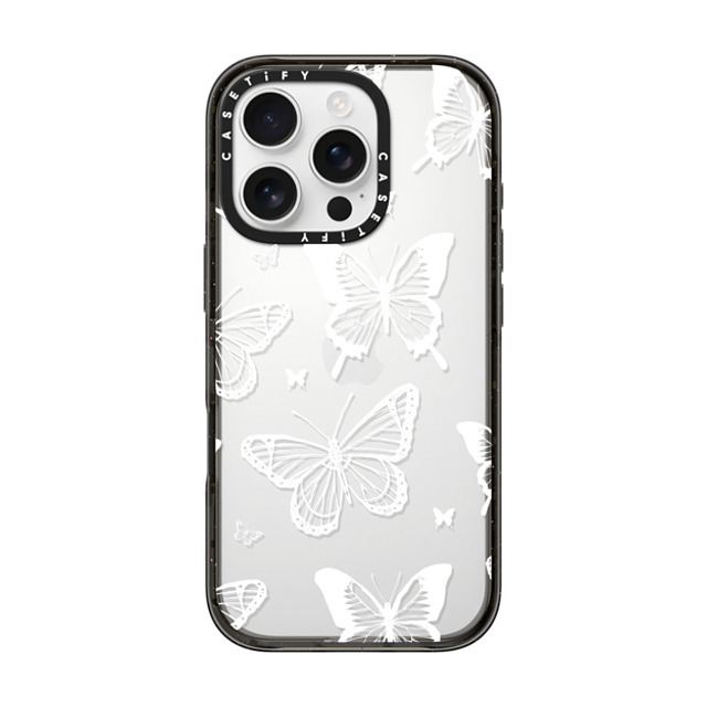 Hyakume x CASETiFY iPhone 16 Pro ケース ブラック インパクトケース White Transparent Butterfly Pattern