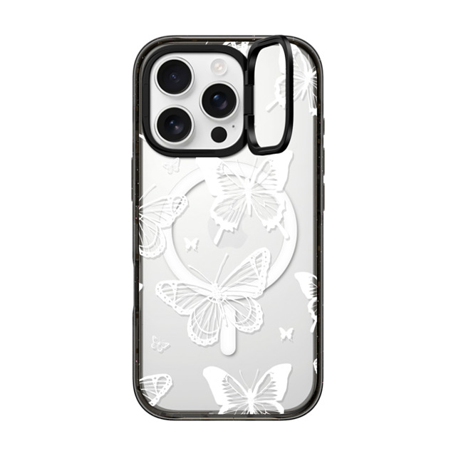 Hyakume x CASETiFY iPhone 16 Pro ケース ブラック インパクトリングスタンドケース MagSafe対応 White Transparent Butterfly Pattern