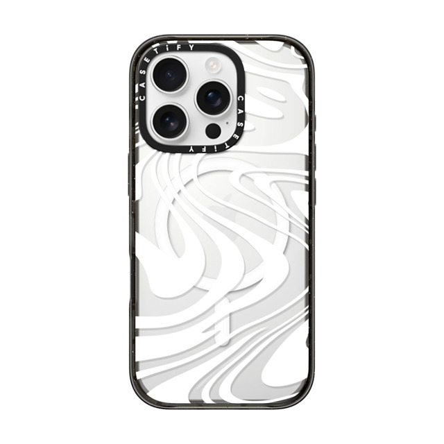 Hyakume x CASETiFY iPhone 16 Pro ケース ブラック インパクトケース MagSafe対応 Marble Transparent Trippy Wavy Swirl White Spiral Warp Twirl Retro 70s Psychedelic Acid Groovy Abstract Pattern