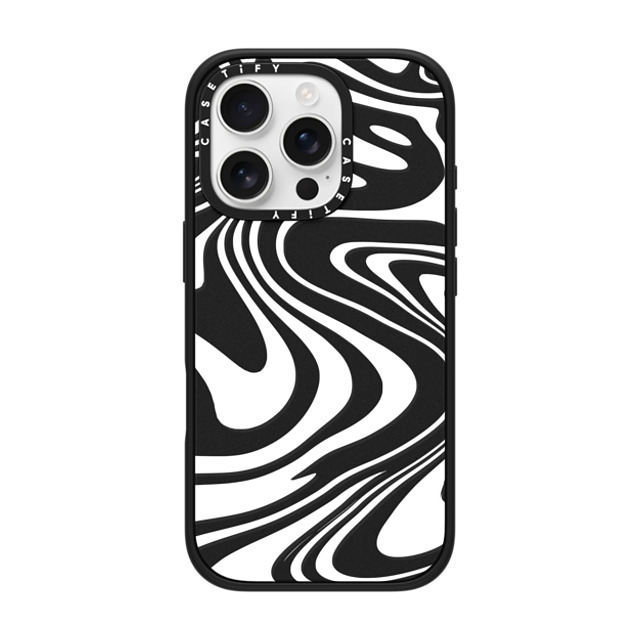 Hyakume x CASETiFY iPhone 16 Pro ケース マットブラック インパクトケース MagSafe対応 Marble Transparent Trippy Wavy Swirl White Spiral Warp Twirl Retro 70s Psychedelic Acid Groovy Abstract Pattern