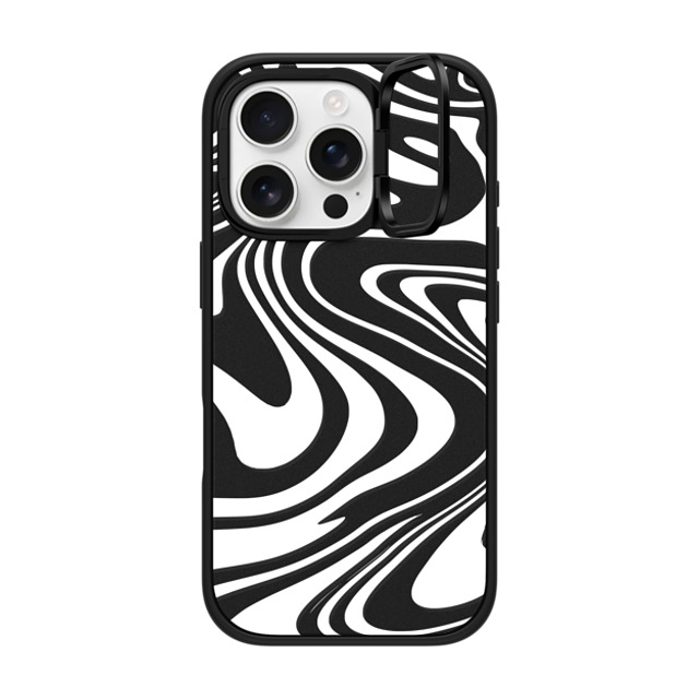 Hyakume x CASETiFY iPhone 16 Pro ケース マットブラック インパクトリングスタンドケース MagSafe対応 Marble Transparent Trippy Wavy Swirl White Spiral Warp Twirl Retro 70s Psychedelic Acid Groovy Abstract Pattern