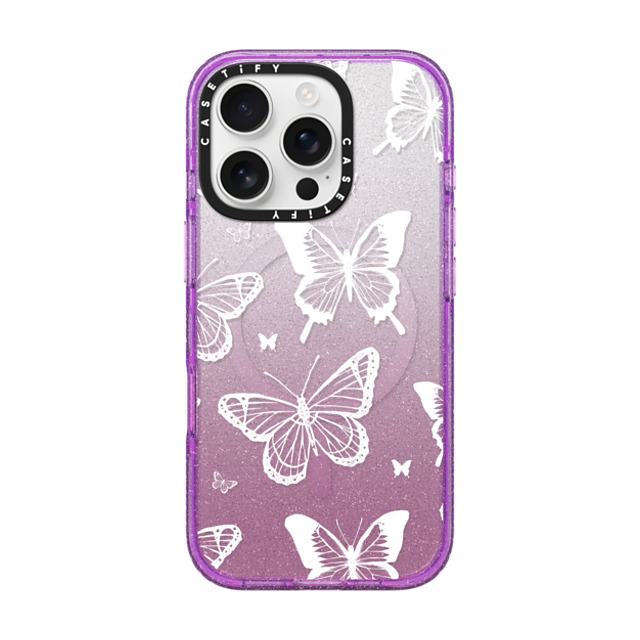 Hyakume x CASETiFY iPhone 16 Pro Case Glitter Purple Impact Case MagSafe Compatible White Transparent Butterfly Pattern Hyakume x CASETiFY iPhone 16 Pro Case Glitter Purple Impact Case MagSafe Compatible White Transparent Butterfly Pattern