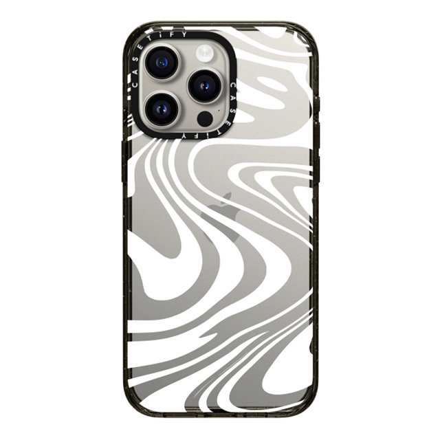 Hyakume x CASETiFY iPhone 15 Pro Max ケース ブラック インパクトケース Marble Transparent Trippy Wavy Swirl White Spiral Warp Twirl Retro 70s Psychedelic Acid Groovy Abstract Pattern