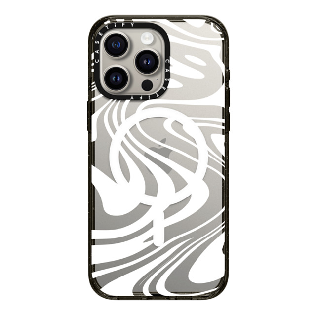 Hyakume x CASETiFY iPhone 15 Pro Max ケース ブラック インパクトケース MagSafe対応 Marble Transparent Trippy Wavy Swirl White Spiral Warp Twirl Retro 70s Psychedelic Acid Groovy Abstract Pattern