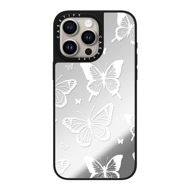 Hyakume x CASETiFY iPhone 15 Pro Max ケース Silver on Black ミラーケース MagSafe対応 White Transparent Butterfly Pattern