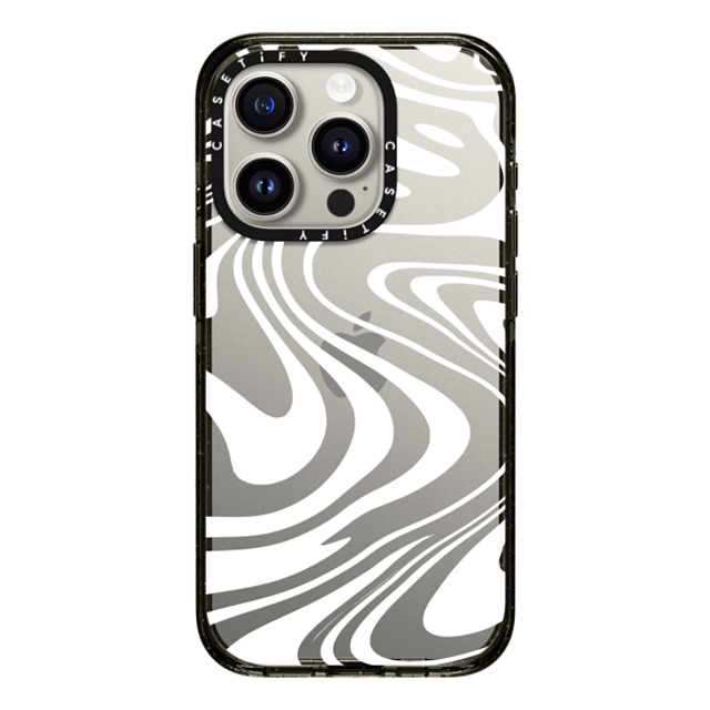 Hyakume x CASETiFY iPhone 15 Pro ケース ブラック インパクトケース Marble Transparent Trippy Wavy Swirl White Spiral Warp Twirl Retro 70s Psychedelic Acid Groovy Abstract Pattern