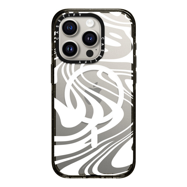 Hyakume x CASETiFY iPhone 15 Pro ケース ブラック インパクトケース MagSafe対応 Marble Transparent Trippy Wavy Swirl White Spiral Warp Twirl Retro 70s Psychedelic Acid Groovy Abstract Pattern