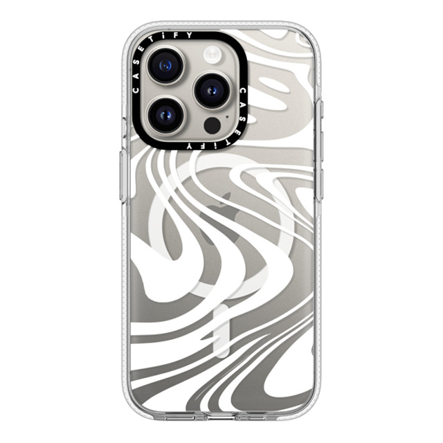 Hyakume x CASETiFY iPhone 15 Pro ケース クリア クリア ケース MagSafe対応 Marble Transparent Trippy Wavy Swirl White Spiral Warp Twirl Retro 70s Psychedelic Acid Groovy Abstract Pattern